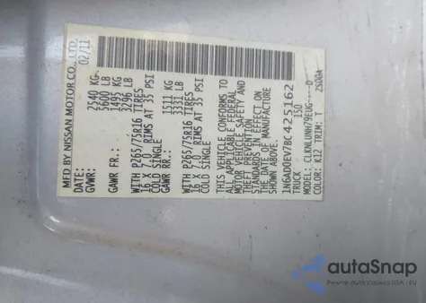 2011 Nissan Frontier Pro-4X z USA, uszkodzony, nr VIN 1N6AD0EV7BC425162